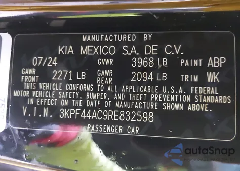 2024 Kia Forte Gt z USA, uszkodzony, nr VIN 3KPF44AC9RE832598